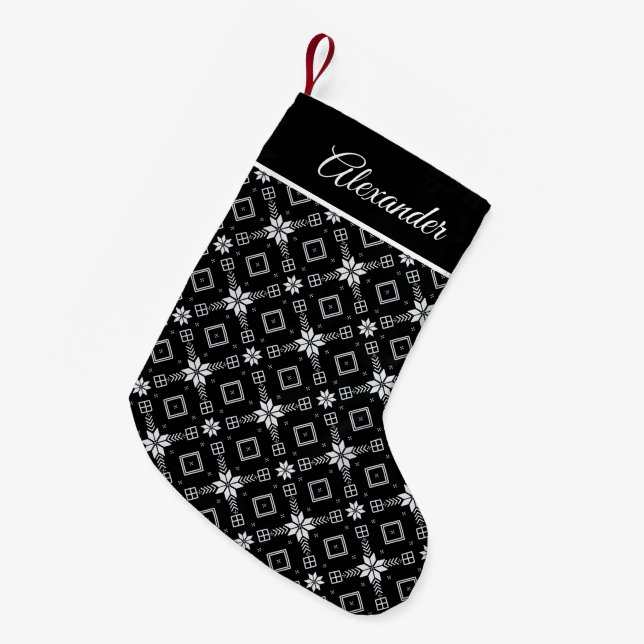 Fair Isle Floral Pattern Red Small Christmas Stocking (Front (Hanging))