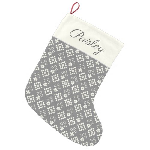 Fair Isle Gray and White Star Sweater Pattern Small Christmas Stocking