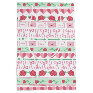 Fair Isle Inspired Pink and Green Valentine’s Day Medium Gift Bag