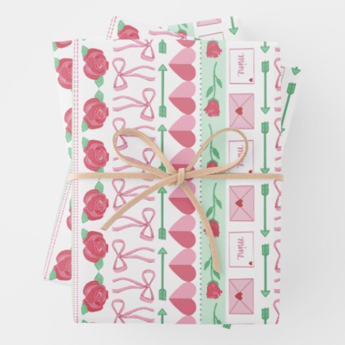 Fair Isle Inspired Pink and Green Valentines Day Wrapping Paper Sheets