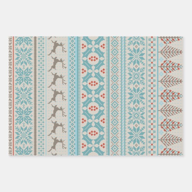 Fair Isle Knit Sweater Wrapping Paper Sheets (Front)