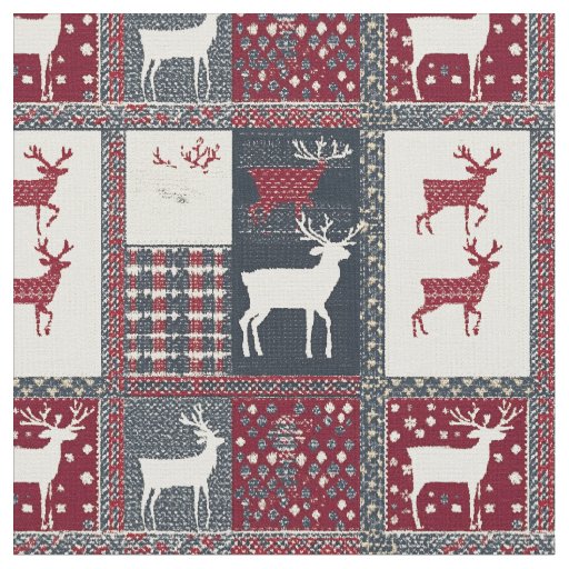 Fair Isle Knitted Patchwork | Rustic Reindeer (2) Fabric