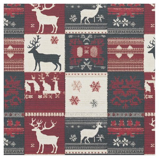Fair Isle Knitted Patchwork | Rustic Reindeer Fabric