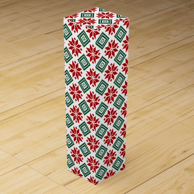 Fair Isle Red Star Design Wine Gift Box (Front)