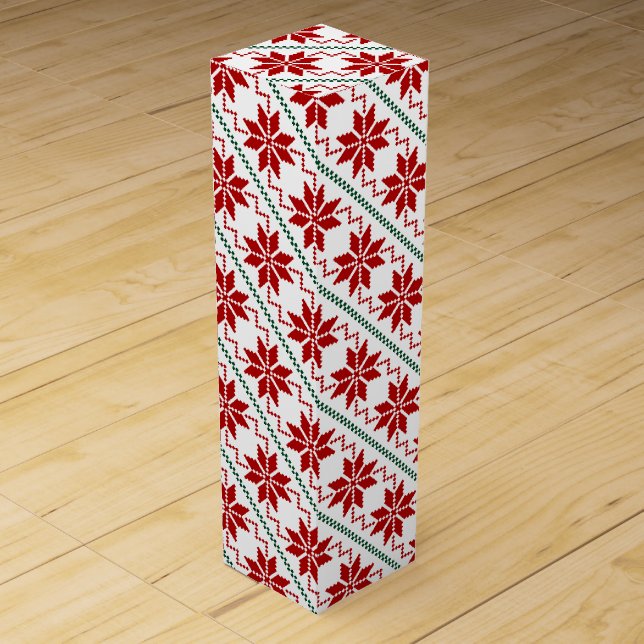 Fair Isle Red Star Design Wine Gift Box (Front)