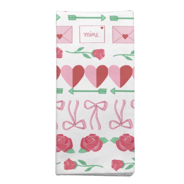 Fair Isle Sweetheart Valentine Heart, Rose, Arrow Cloth Napkin (Folded)