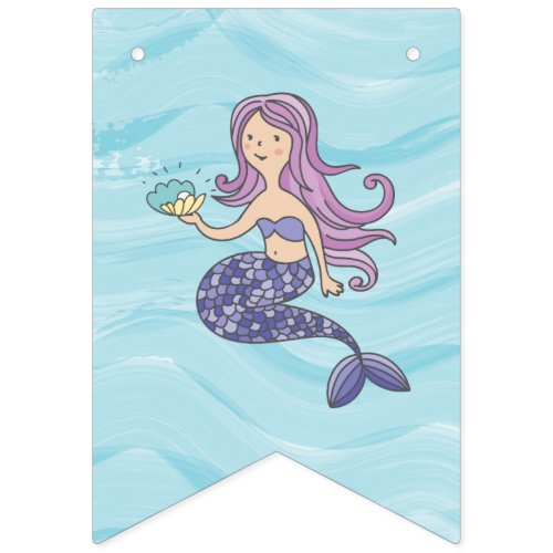 Fair Skin Purple Mermaid Under the Sea Birthday Bunting Flags
