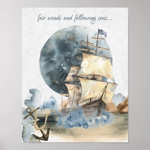 Fair Winds and Following Seas Nautical Ship Poster