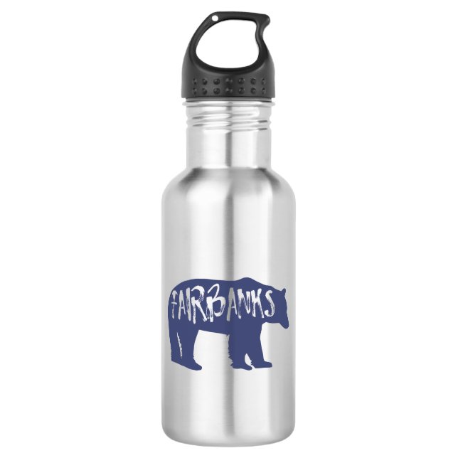 Fairbanks Alaska Bear Stainless Steel Water Bottle (Front)