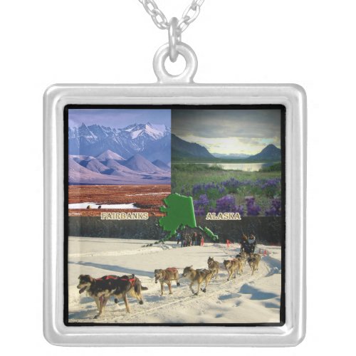 Fairbanks Alaska Collage Silver Plated Necklace