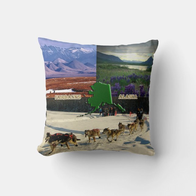 Fairbanks, Alaska Collage Throw Pillow (Front)