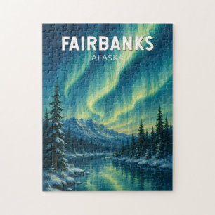 Fairbanks Alaska Illustration Travel Art Vintage Jigsaw Puzzle