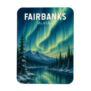 Fairbanks Alaska Illustration Travel Art Vintage Magnet