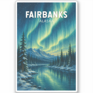 Fairbanks Alaska Illustration Travel Art Vintage Sticker