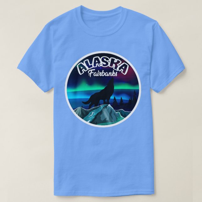 Fairbanks Alaska Northern Lights Wolf TShirt (Design Front)