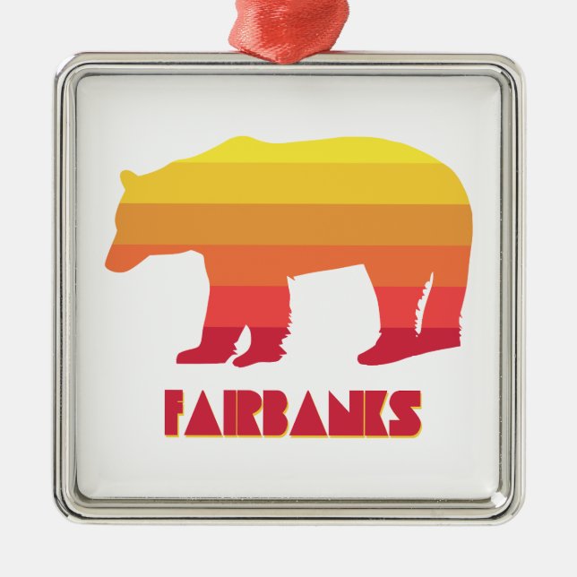 Fairbanks Alaska Rainbow Bear Metal Ornament (Front)