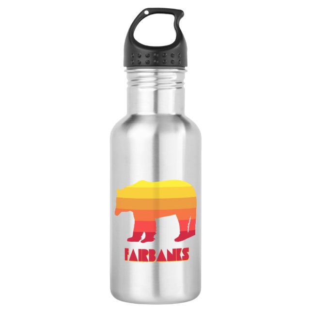 Fairbanks Alaska Rainbow Bear Stainless Steel Water Bottle (Front)