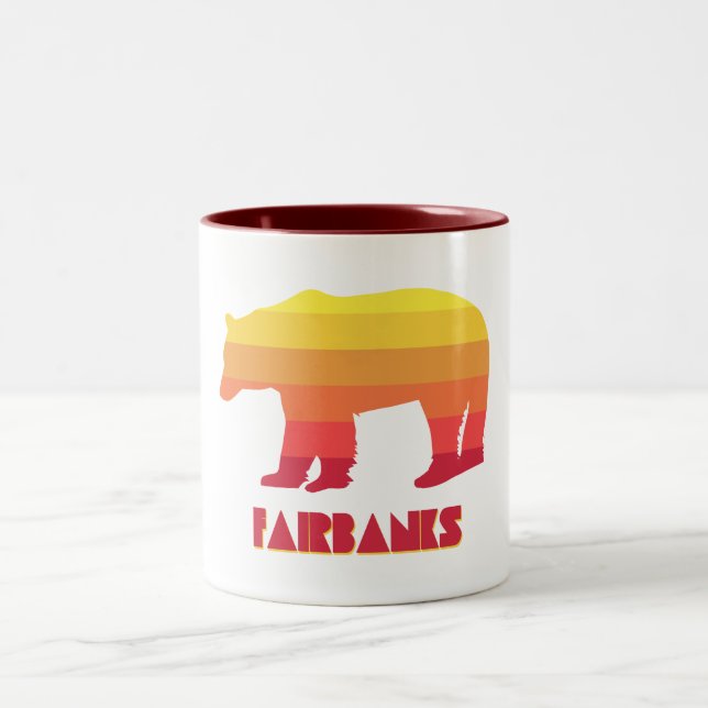 Fairbanks Alaska Rainbow Bear Two-Tone Coffee Mug (Center)