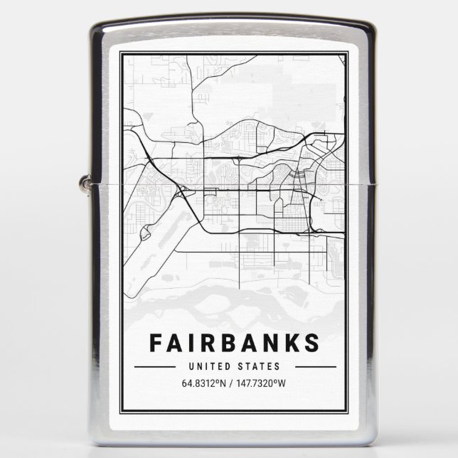 Fairbanks Alaska USA City Travel City Map Zippo Lighter (Front)