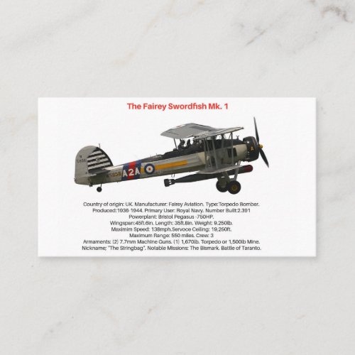  Fairey Swordfish Mk1 Business Card