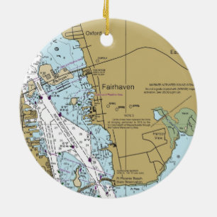 Fairhaven MA Nautical Chart Ceramic Ornament