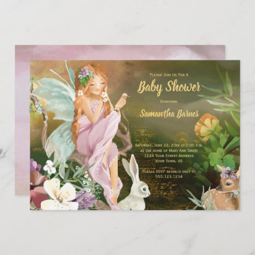 Fairies and Baby Animals Woodland Baby Shower Invitation