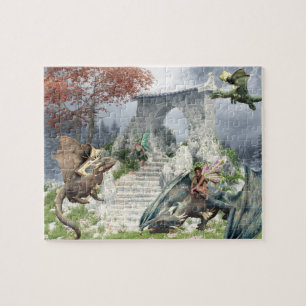 Fairies and Baby Dragons Fantasy Landscape Jigsaw Puzzle