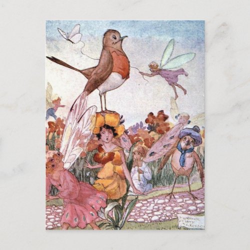 Fairies and Birds in a Garden Postcard