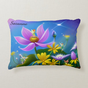Fairies and Flowers editable name Accent Pillow