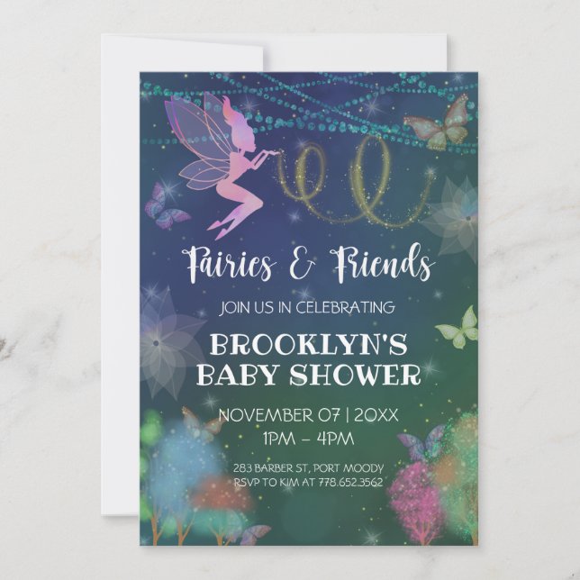 Fairies And Friends Butterfly Glitter Baby Shower Invitation (Front)