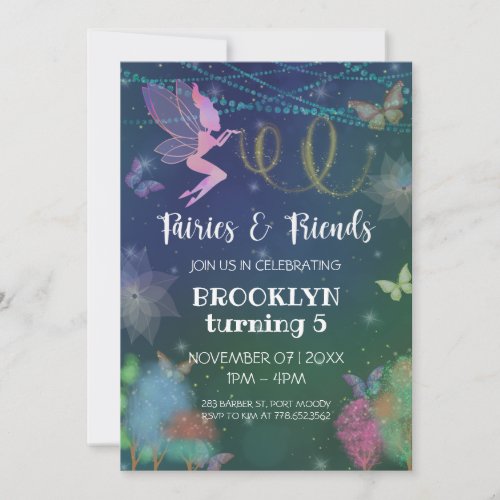 Fairies And Friends Butterfly Glitter Birthday Invitation