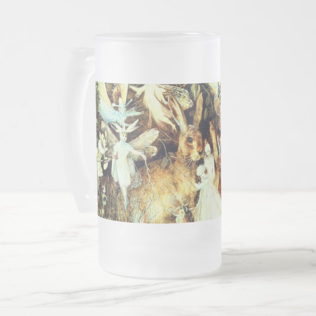 Fairies and Rabbit Frosted Glass Beer Mug (Front Left)