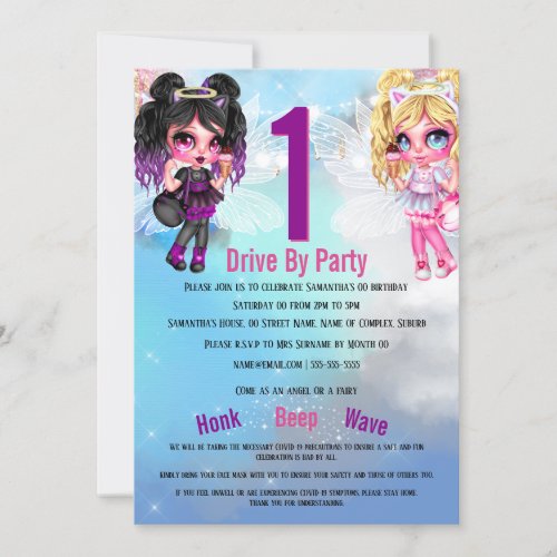 Fairies angels magical sky anime cute girl party invitation