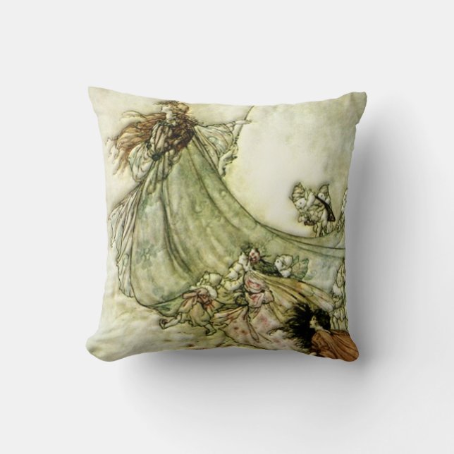 Fairies Away - Arthur Rackham Throw Pillow (Front)