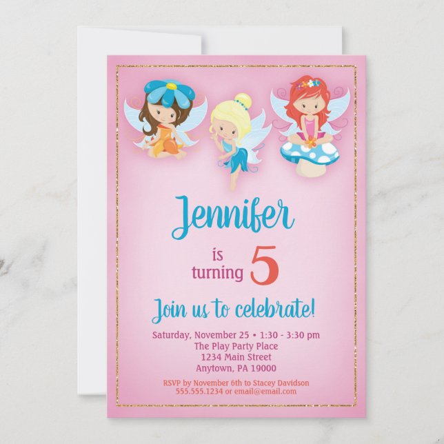 Fairies Birthday Invitation - Girls Fairy Party (Front)