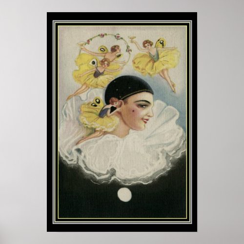  Fairies Dancing Around Pierrot  Art  Deco Print