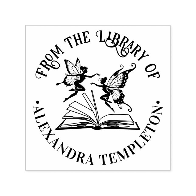 Fairies Fly Over Open Book “From the Library of” Self-inking Stamp (Design)