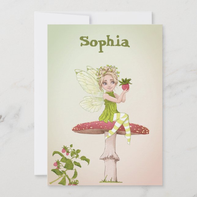 Fairies Girls Age Cute Green Birthday Invitation (Back)