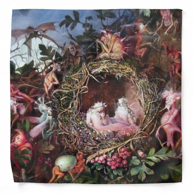 Fairies in a Birds Nest, John Anster Fitzgerald Bandana (Front)