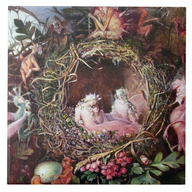 Fairies in a Birds Nest, John Anster Fitzgerald Ceramic Tile (Front)