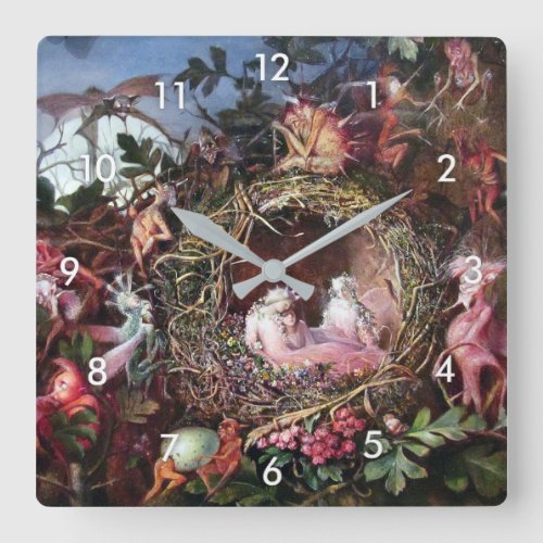 Fairies in a Birds Nest John Anster Fitzgerald Square Wall Clock