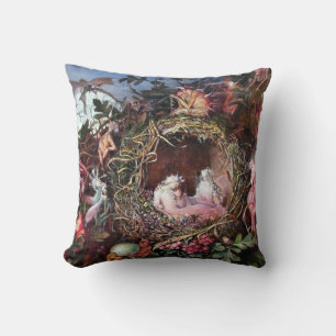 Fairies in a Birds Nest, John Anster Fitzgerald Throw Pillow
