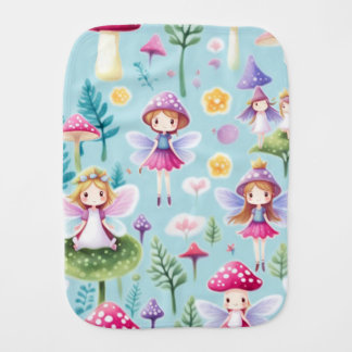 Fairies ,leaves and mushrooms land baby burp cloth