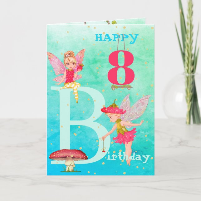 Fairies Mushroom Fantasy Cute Blue Gold Age Card (Front)