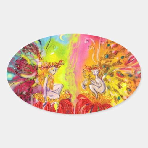 FAIRIES OF DAWN Colorful Fantasy Oval Sticker