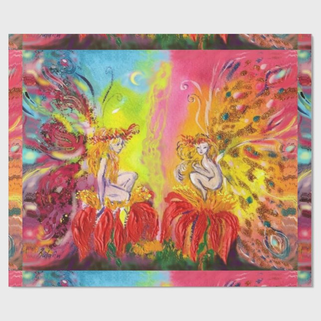 FAIRIES OF DAWN / Fantasy Christmas Greetings Wrapping Paper (Flat)