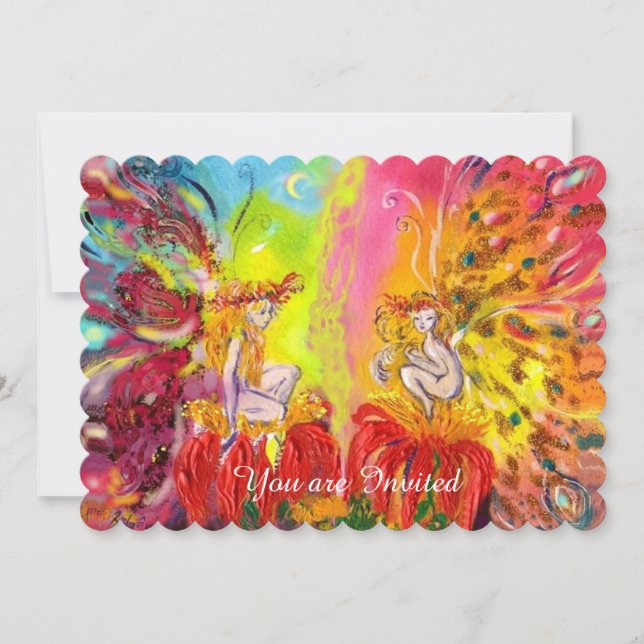 FAIRIES OF DAWN ,Magic Blue Gold Sparkles Invitation (Front)