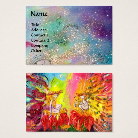 FAIRIES OF DAWN / MAGIC SPARKLES IN BLUE GOLD TEAL BUSINESS CARD