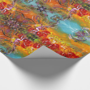 FAIRIES OF RED FLOWERS Floral Fantasy Christmas Wrapping Paper