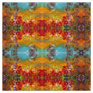 FAIRIES OF RED FLOWERS Floral Fantasy Fabric